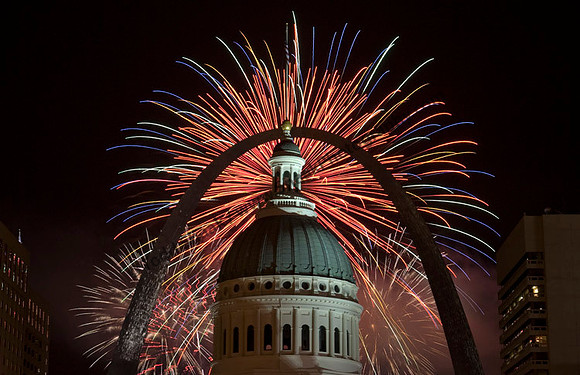 St. Louis Arch with Court House and Fireworks
